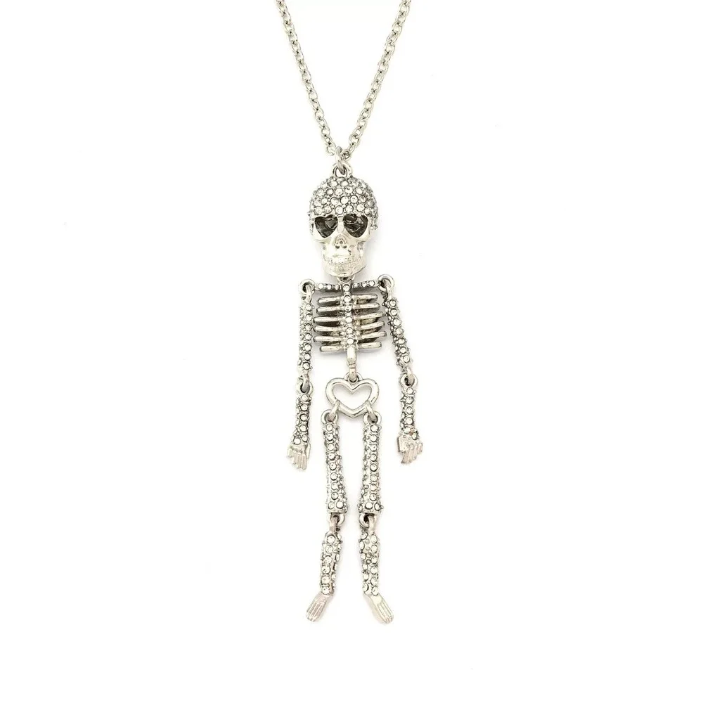 Betsey Johnson Halloween Crystal Skeleton Long Pendant Necklace - 23 Inches Long